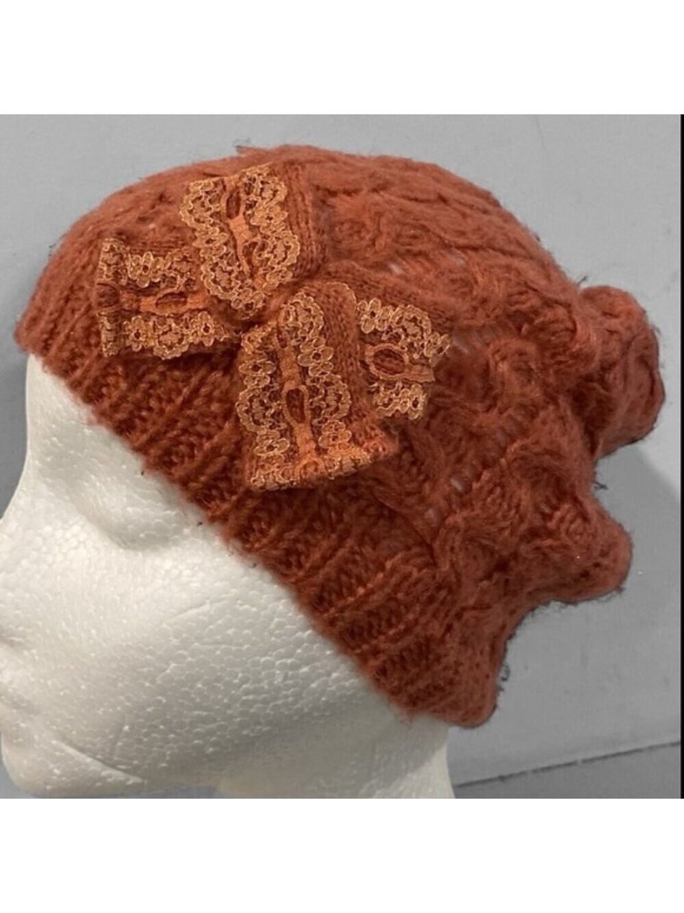 EDC Pink Beanie with Lace Bow